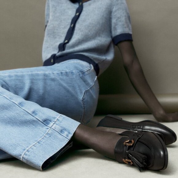 NEW Zara Women's MOCASSIN WITH TASSEL Black/Gold Loafers - Picture 1 of 10